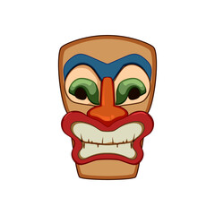 luau tiki mask cartoon. african face, wooden sign, wood aloha luau tiki mask sign. isolated symbol vector illustration