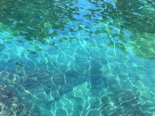 Fototapeta na wymiar Sea water surface clear glittering turquoise blue seascape. 