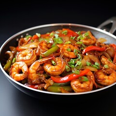 Fototapeta premium Szechuan Shrimp Blaze: Fiery Delight in Minimalist Style