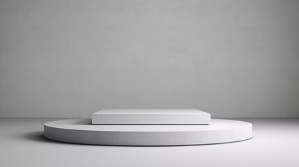 podium mockup material White Podium Product, Gray Background, 3D Illustration rendering