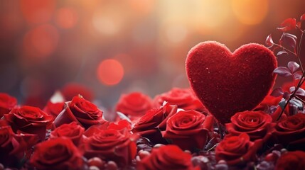 Hearts and red roses on a light background with space for text.	