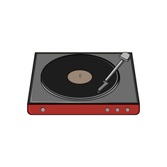 old vinyl player cartoon. vintage song, lp disk, disco plate old vinyl player sign. isolated symbol vector illustration