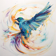 Sparrow in Abstract: Cool Shades and Flowing Lines Inspired by Fluid Ink Paintings