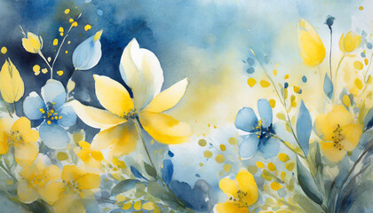 floral romantic abstract background with spring yellow and blue colors