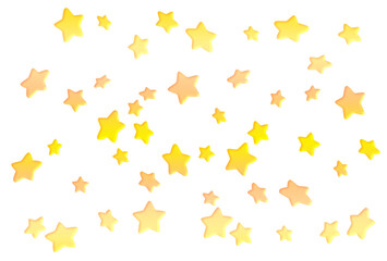 3D Stars Confetti.  Stock PNG image of yellow  3d stars confetti isolated on transparent backgrounds for design. Flying stars in cartoon style.  Baby cute stars. 