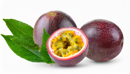 passion fruit with leaf on white