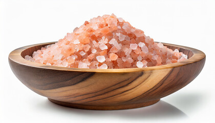 Fototapeta na wymiar Pink himalayan salt in wooden bowl isolated on white background with clipping path.