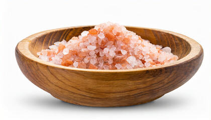 Fototapeta na wymiar Pink himalayan salt in wooden bowl isolated on white background with clipping path.