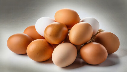 Raw eggs on white background