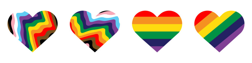Rainbow LGBT symbols of hearts on a isolated background. Heart color LGBT. Vector EPS 10 - obrazy, fototapety, plakaty