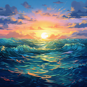 Vibrant Cel-Shaded Ocean Illustration in High-Resolution with Intricate [Location] Background