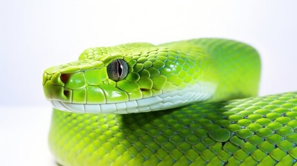 Fototapeta premium Green snake on a white background.