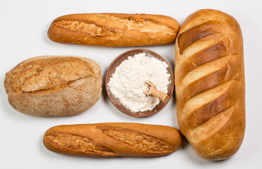 Fresh loaves of bread, various breads for toasts and sandwiches, delicious crispy breads, gluten-free breads, fresh flour and wheat breads