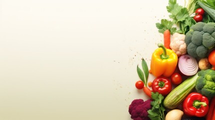 Bright and tasty vegetables on a light background with space for text. Healthy lifestyle concept