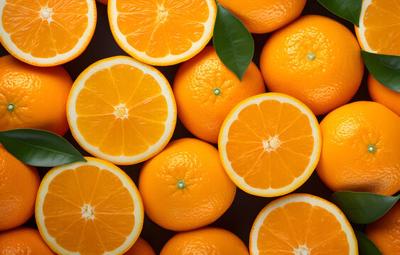 background of orange slices top view