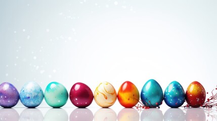 Obraz premium Colored eggs on a light background with space for text. Easter holiday.