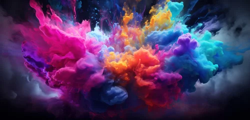 Foto op Plexiglas Explosion of colored powder isolated on black background. © vetre