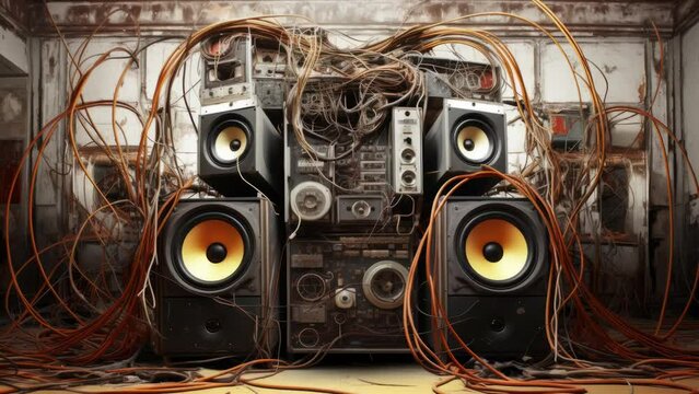 Collection of vintage and retro speakers and soundsystems