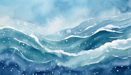 water snow wavy abstract background for copy space text blue frozen ocean flowing motion watercolor effect blizzard backdrop snowy holiday cartoon hand painted details