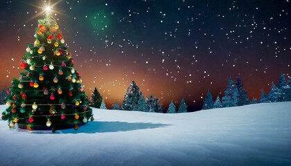 fantastic winter landscape with christmas tree 3d rendering christmas background with christmas tree snow and stars beautiful christmas night