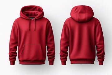 Set of red front and back view  hoodie hoody sweatshirt on white background cutout. Mockup template for artwork graphic design