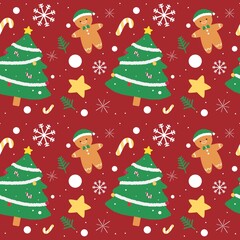 Marry Christmas tree snowman star and snowflake pattern seamless