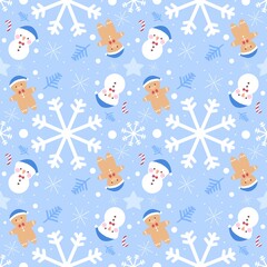 Marry Christmas tree snowman star and snowflake pattern seamless
