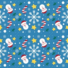 Marry Christmas tree snowman star and snowflake pattern seamless