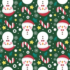 Marry Christmas tree snowman star and snowflake pattern seamless
