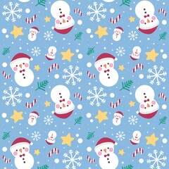 Marry Christmas tree snowman star and snowflake pattern seamless