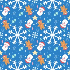 Marry Christmas tree snowman star and snowflake pattern seamless