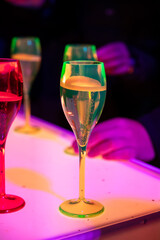 Visitors drink of sparkling wine champagne on outdoor winter festival in December on Avenue de Champagne, Epernay, Champagne region, France