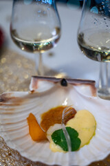 Degustation appetisers for visitors made by great chefs of high cuisine French restaurants, winter festival, Avenue de Champagne, Epernay, France