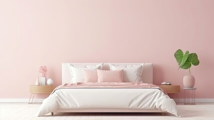 An empty wall layout in a pink bedroom in a modern style