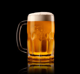 Beer in a tall glass on a dark black background. Mugs with drink like Ipa, Pale Ale, Pilsner, Porter or Stout