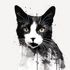 Noir-Inspired High Contrast Black and White Cat Art Poster Illustration