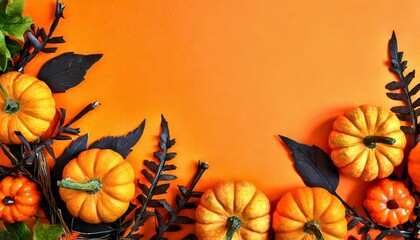 happy halloween flat lay mockup with pumpkins on orange background autumn holiday concept composition top view with copy space generated ai