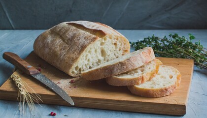 ciabatta bread sliced on a board