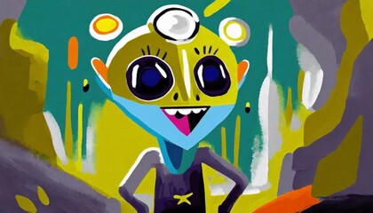 painting style illustration abstract face alien cartoon character in modern contemporary art generative ai