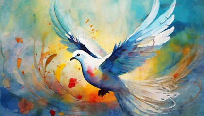 abstract dove art colorful painting illustrating christian holy spirit concept - obrazy, fototapety, plakaty