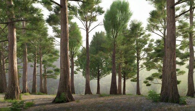group of trees on a background big trees in the forest 3d illustration cg render