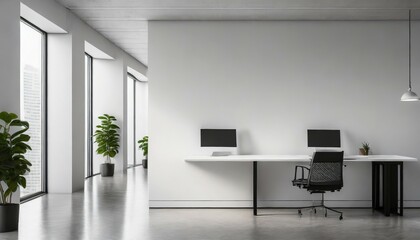 white office interior with mock up wall