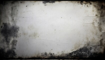a white weathered paper with vintage texture framed by a black vignette with mold spots to overlay a horror photograph blank sheet for a background - obrazy, fototapety, plakaty