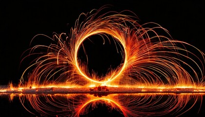 pure circle fire with sparks abstract fire ring of fire flame fireworks burning sparking fire circle pattern or cold fire or fireworks in black background