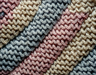 a macro close-up image of a knitted pattern texture, different colors and hues, filling the frame. Idea for a sweater or a scarf