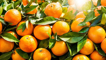 Bountiful harvest. Fresh oranges glistening in sun. Citrus delight. Ripe tangerines on farm. Nature bounty. Juicy orange on sunny day. Orchard serenity. Beauty of spring