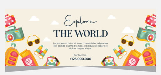 Hand drawn travel banner design template
