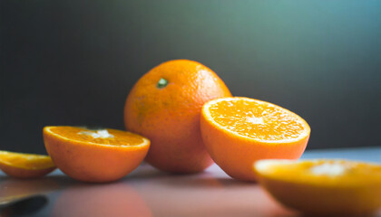 Fresh orange food photography concept; fruit photo in studio background - Powered by Adobe