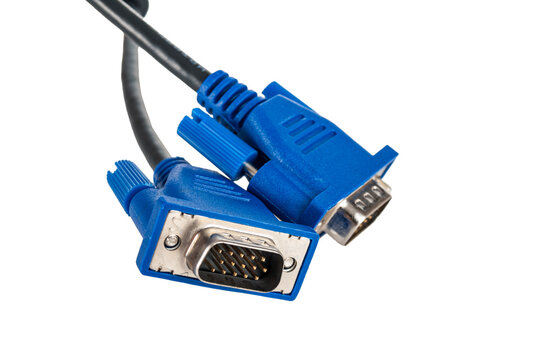 VGA analog video cable for connecting an external TV screen monitor to a computer laptop for watching video video signal transmission isolated on a white background