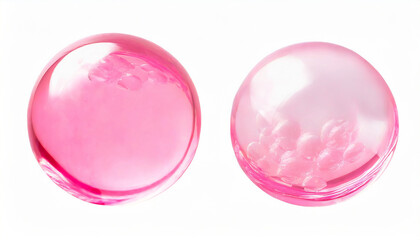 Pink bubble isolated on white background with clipping path. Collagen serum transparent droplet for cosmetic, beauty and spa concept.